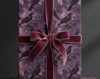 Purple Raven Wrapping Paper Deep Purple Gift Wrap Dark Bird Gift Wrap Elegant Raven Black Paper Tree Branch Crow Mauve Wrapping Paper Roll