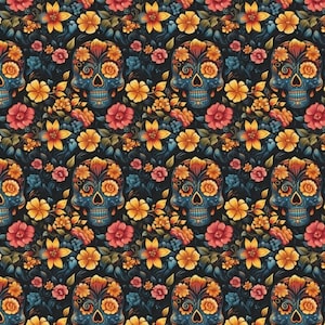 Papel de embrulho de caveira vibrante, papel de embrulho com design floral, amarelo brilhante, flores vermelhas, embrulho de presente exclusivo, dia dos mortos, dia de los muertos
