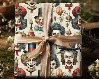 Antique Clown Collage Wrapping Paper: Unique Circus Gift Wrap