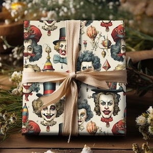 Antique Colorful Clown Collage Wrapping Paper Unique Gift Wrap Cartoon Clowns Hats People Circus Paper Antique Clown Paper Female Clown Wrap