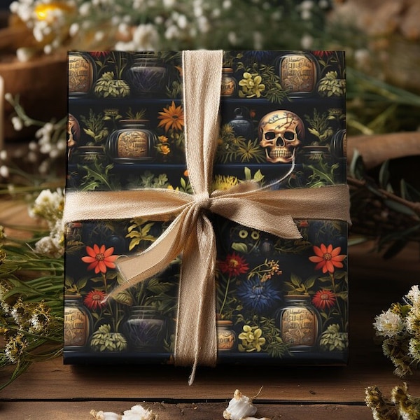 Day of the Dead Wrapping Paper Skull Mexican Culture Calavera Gift Wrap Macabre Sugar Skull  Wrapping Paper Black Skeleton Gothic Gift Wrap