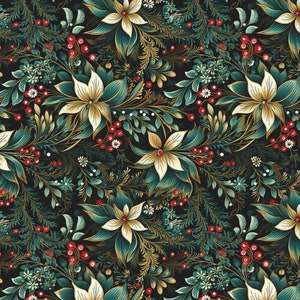 Elegant Christmas Wrapping Paper Holly Berry Floral Gift Wrap Paper Green Blooms Red Berries Mistletoe Paper Holiday Gift Wrapping Roll