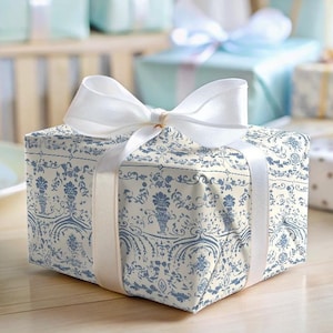 Carta da regalo Chinoiserie Carta da regalo Baby Shower per bambini Carta da regalo Toile Blu Bianco Floreale Beige Carta da regalo unica Carta da regalo con motivo Chinoiserie