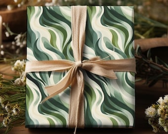 Vibrant White Green Wrapping Paper Abstract Gift Wrap Christmas Wrapping Paper Modern Art Gift Wrap Green Waves Formal Wrapping Paper Unique