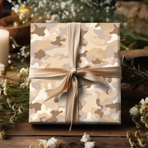 Brown Tan Camouflage Gift Wrapping Paper Desert Storm Pattern Sand Camo Gift Wrap Military Paper Masculine Beige Wrapping Paper Camouflage