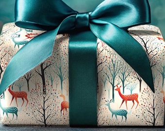 Woodland Deer Forest Wrapping Paper: Colorful Tree Design Gift Wrap