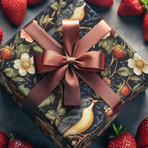 Erdbeerdieb Geschenkpapier William Morris Vogel Geschenkverpackung Vintage Stil Geschenkverpackung Antikes Textilmuster Spatz Popkultur Marine Papier