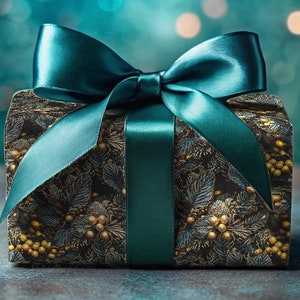 Elegante carta da regalo per le feste Carta da regalo natalizia Carta da regalo nera con motivo a foglia di bacche e oro Elegante carta da regalo decorativa Carta da regalo per le feste Carta di lusso