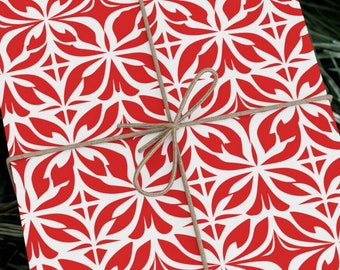 Red and White Gift Wrap Symmetrical Wrapping Paper Vibrant Pattern Red Gift Wrap Valentines Paper Romantic Wrapping Paper Sophisticated