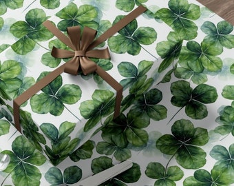 Clover Wrapping Paper Green Four Leaf Gift Wrap St. Patricks Day Botanical Sage Green St Paddy Gift Wrap Roll Shamrock Wrapping Paper Clover
