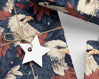 Patriotic Eagles Gift Wrapping Paper Vibrant Eagle Painting on Thick Paper Wrap Patriotic American Gift Wrap Red White Blue Wrapping