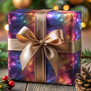 Neon Rainbow Christmas Wrapping Paper Holiday Gift Wrap Sparkling Lights Neon Paper Festive Gift Wrap Bright Colorful Paper Rainbow Wrap