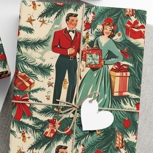 Vintage Weihnachtsgeschenkpapier 1940er Jahre Urlaub Geschenkverpackung Retro Papierrolle Festliches Papier Frohe Weihnachten Geschenkpapier Romantische Winter