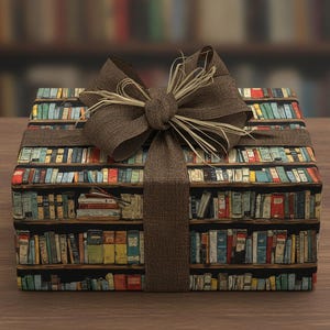 Literary Book Wrapping Paper: Colorful Book Spine Design, Vintage Library Gift Wrap image 1