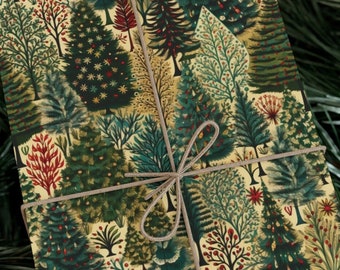 Vintage Christmas Wrapping Paper Retro Style Joyful Holiday Gift Wrap Festive Christmas Tree 1950s style Cool Retro Christmas Gift Wrap Roll