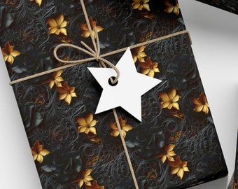 Carta da regalo floreale nera e oro: elegante confezione regalo con rose