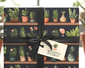 Potted Plants Wrapping Paper: Elegant Cactus & Succulent Print