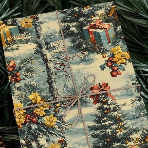 Vintage Christmas Gift Wrap Festive Holiday Wrapping Paper Christmas Wrapping Retro Holiday Paper Vintage Style Paper Tree Wrapped Presents