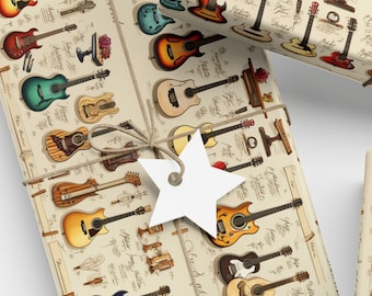 Papier do pakowania prezentów z gitarą muzyczną: beżowy wzór dla miłośników muzyki