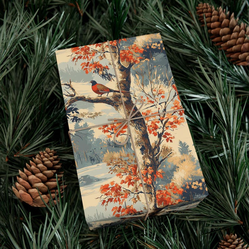 Vintage fazant inpakpapier herfstbladeren cadeaupapier herfst cadeaupapier natuur print cadeaupapier bos papier rustieke cadeaupapier jacht afbeelding 4