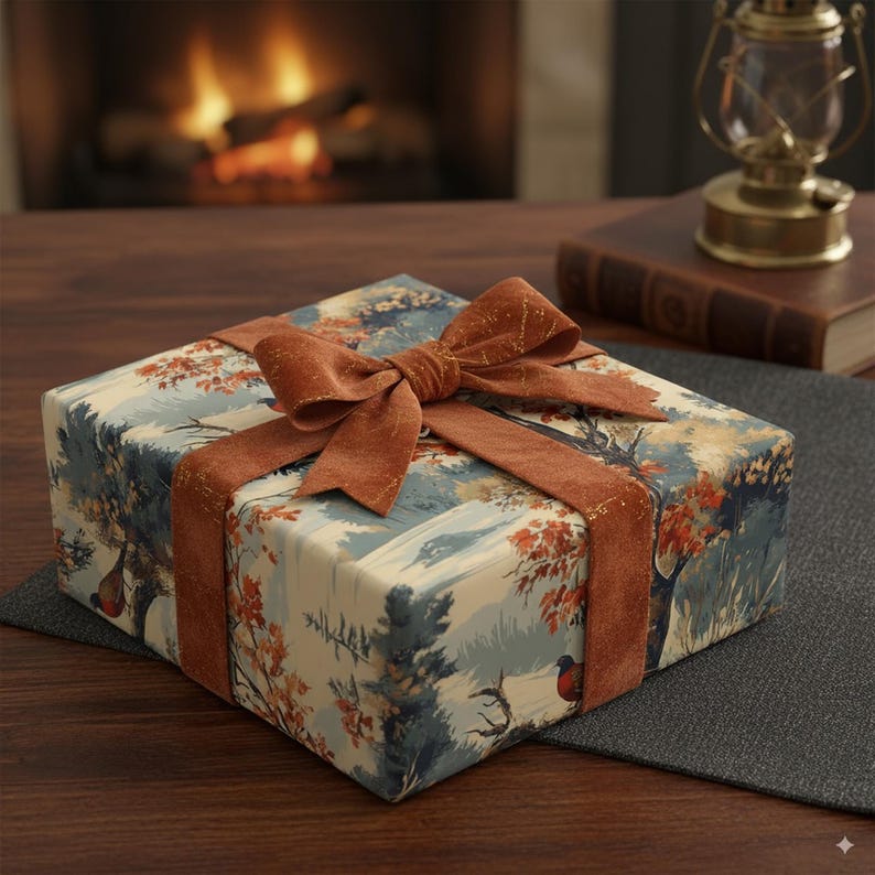 Vintage fazant inpakpapier herfstbladeren cadeaupapier herfst cadeaupapier natuur print cadeaupapier bos papier rustieke cadeaupapier jacht afbeelding 2