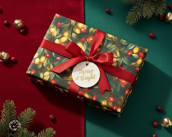 Festive Berry String Lights Wrapping Paper: Holiday Gift Wrap
