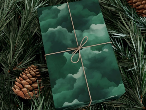 Green Clouds Wrapping Paper Emerald Smoke Clouds Gift Wrap 