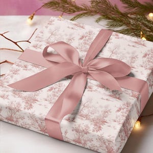 Pink Toile Gift Wrap Winter Wonderland Paper Forest Chinoiserie Gift Wrap Vintage Paper Old Lady Gift Wrapping Paper Pink Paper White Snow