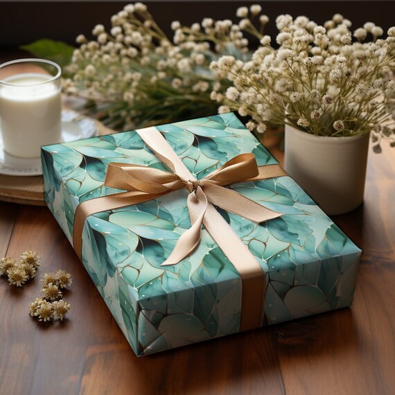 Blue Teal Sage Green Wrapping Paper Gold Accents Modern Gift Wrap Abstract Aqua Turquoise Emerald Pattern Vibrant Colors Elegant Wrap Vein Etsy UK