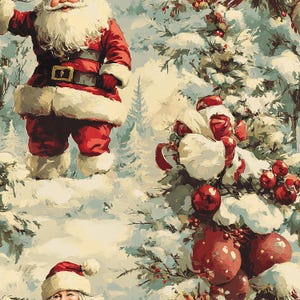 Vintage Santa Claus Wrapping Paper Holiday Gift Wrap Christmas Paper Festive Santa Gift Wrap Winter Wonderland Paper Design image 7