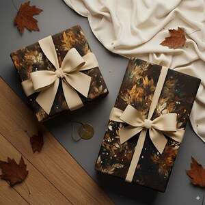 Inpakpapier herfstbladeren: donker bos herfstcadeaupapier afbeelding 2