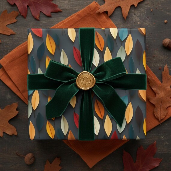 Modern Autumn Leaves Wrapping Paper: Seasonal Fall Gift Wrap