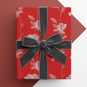 Red Floral Gift Wrap: Elegant Flower Print Wrapping Paper, Minimalist image 2