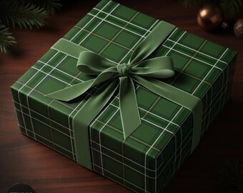 Geruit kerstcadeaupapier Groene Tartan Cadeaupapier Rol vakantiepapier