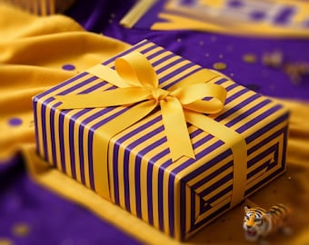Purple Yellow Stripe Wrapping Paper Roll Bold Gift Wrap, Team Colors
