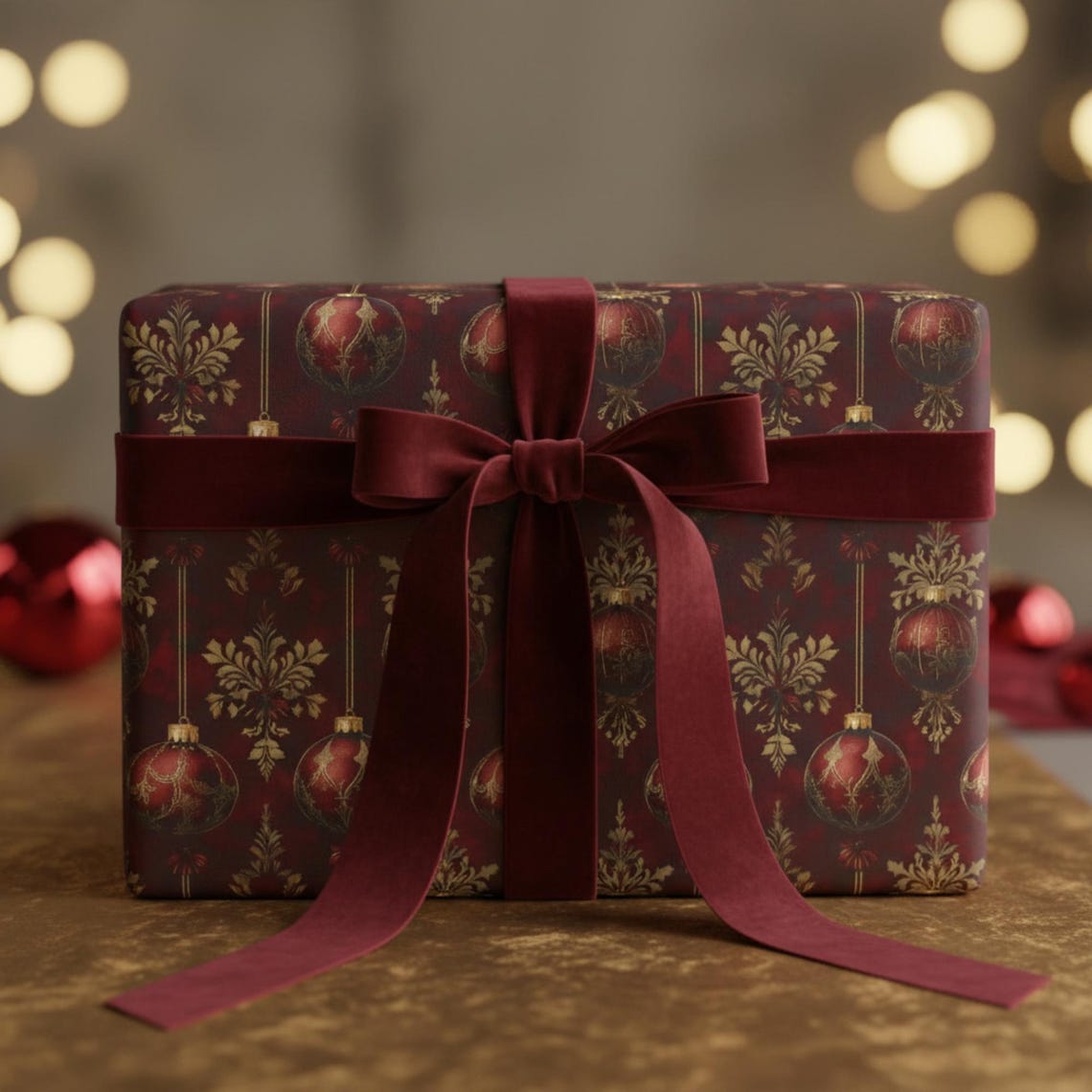 Burgundy Gold Christmas Wrapping Paper: Elegant Holiday Gift Wrap ...