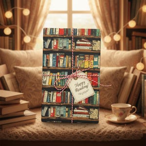 Literary Book Wrapping Paper: Colorful Book Spine Design, Vintage Library Gift Wrap image 3