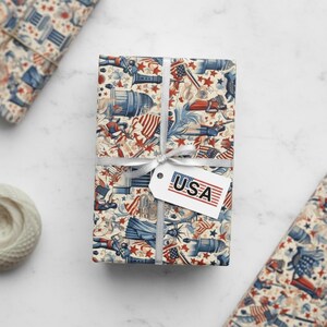American Patriotic Gift Wrap: Abstract Red, White, and Blue Design image 2