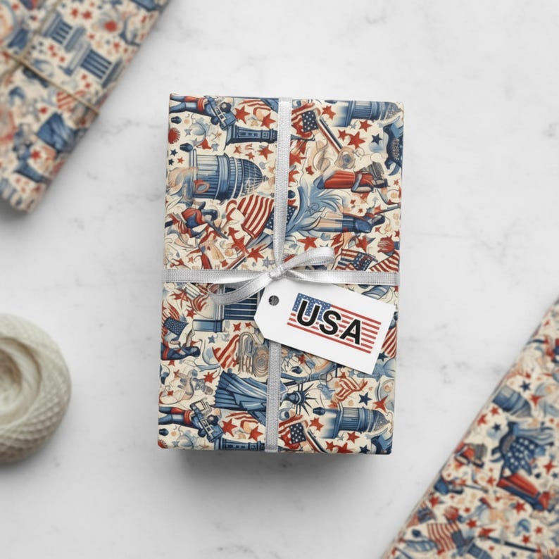 American Patriotic Gift Wrap: Abstract Red, White, and Blue Design image 2