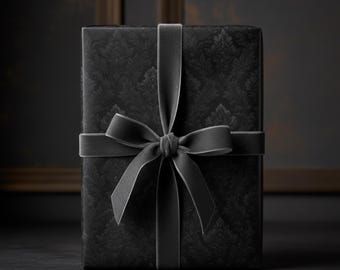Baroque Black Wrapping Paper, Luxury Damask Gift Wrap Roll Vintage Floral Pattern