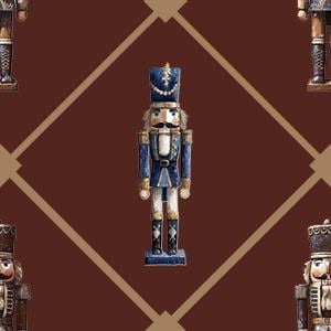 Brown nutcracker-themed Christmas wrapping paper, vintage style, ideal for gift wrapping.