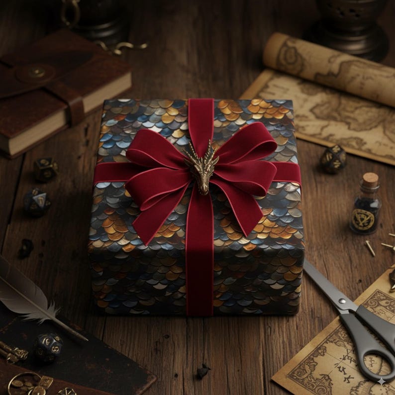 Metallic Dragon Scale Wrapping Paper: Luxury Fantasy Gift Wrap, Medieval image 4