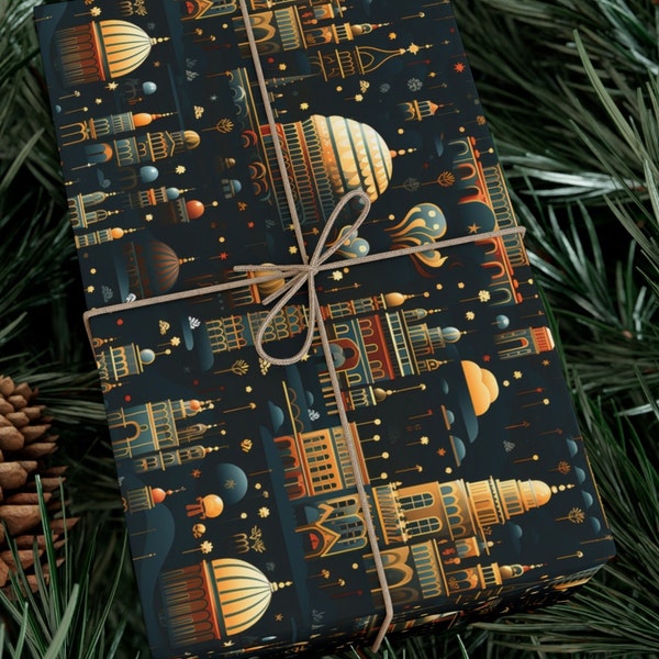 Religious Wrapping Paper Mosque Design Holi Gift Wrap Diwali Gift Wrap Eid Muslim Mosque Temple Black Gift Wrap Dark Religious Gift Wrapping