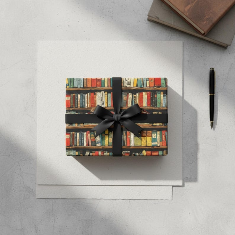 Literary Book Wrapping Paper: Colorful Book Spine Design, Vintage Library Gift Wrap image 4
