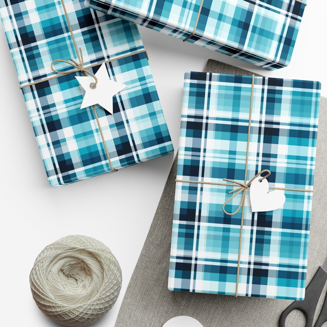 Wrapper Pattern Simple Bluue Blue White Plaid Wrapping Paper Symmetrical Squares Rectangle Design ...