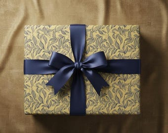 Botanical Leaf Wrapping Paper: Elegant Floral Gift Wrap, Yellow & Navy