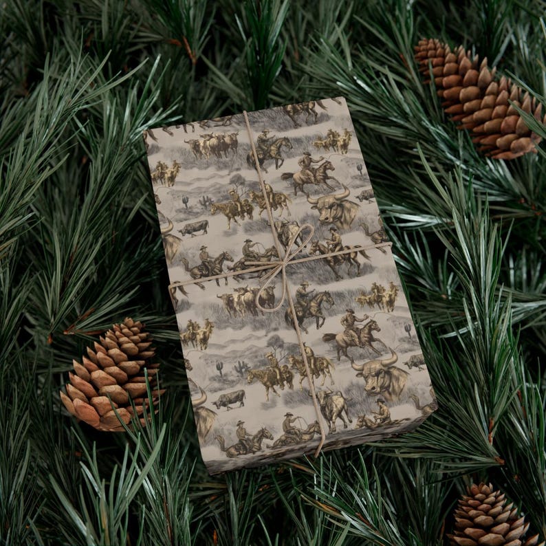 Western Cowboy Gift Wrap: Rustic Rodeo Style, Earth Tones image 3