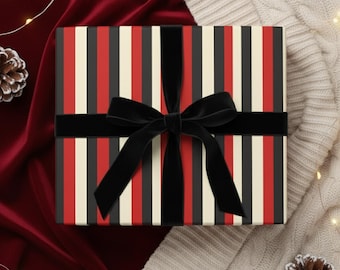 Bold Striped Wrapping Paper: Red, Black & Cream - Versatile Gift Wrap