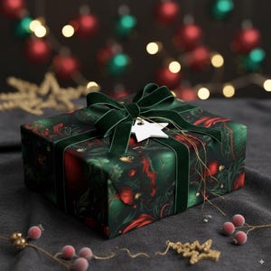 Elegant Christmas Wrapping Paper Dark Festive Ornament Forest Green Gift Wrap Roll Red Royal Black Gift Wrapping Paper Christmas Traditional