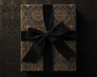 Papel de regalo Art Déco: Papel de regalo geométrico negro y dorado